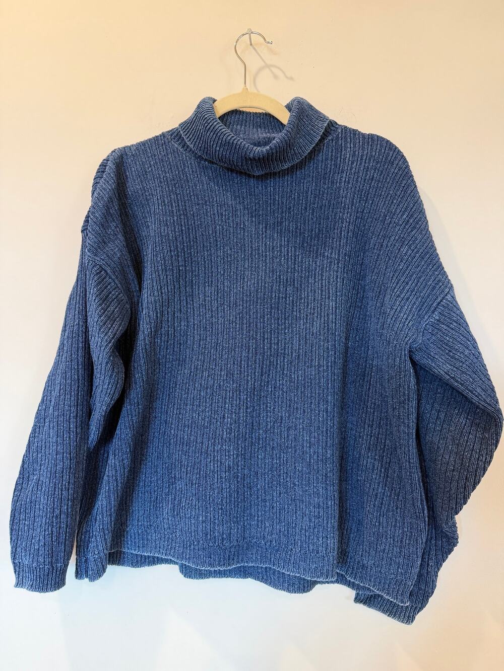 Vtg Calvin Klein Sport 100% cotton ribbed blue turtleneck sweater cottagecore